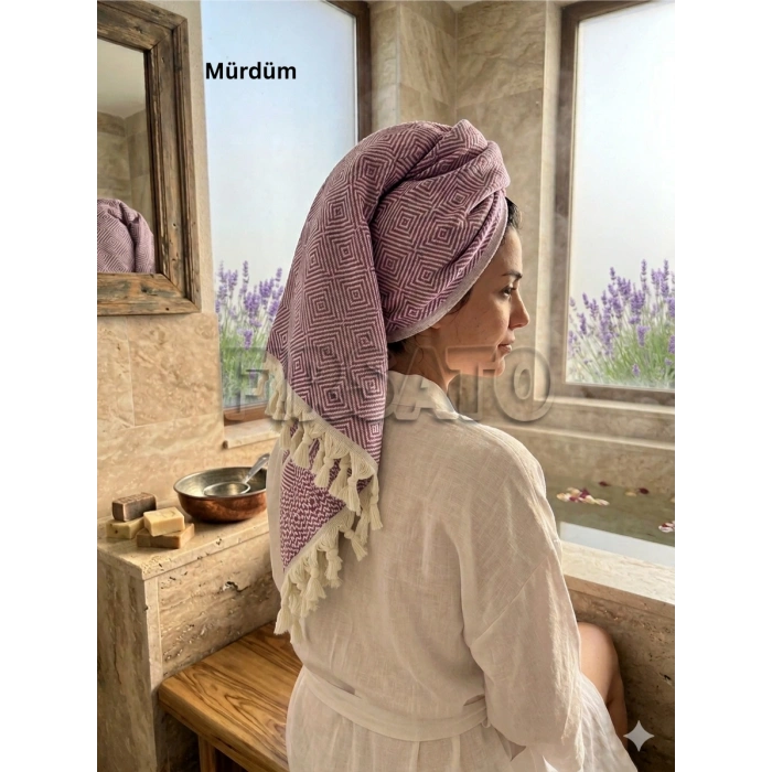 Kristal Desenli %100 Pamuklu Saç Kurulama Havlusu | Baş Havlusu | Peşkir – 45x90 cm (1adet)