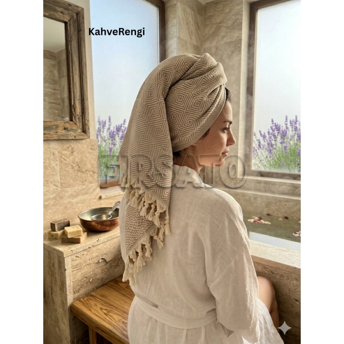 Kristal Desenli %100 Pamuklu Saç Kurulama Havlusu | Baş Havlusu | Peşkir – 45x90 cm (1adet)