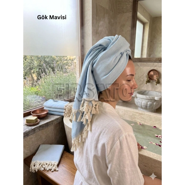 Kristal Desenli %100 Pamuklu Saç Kurulama Havlusu | Baş Havlusu | Peşkir – 45x90 cm (1adet)