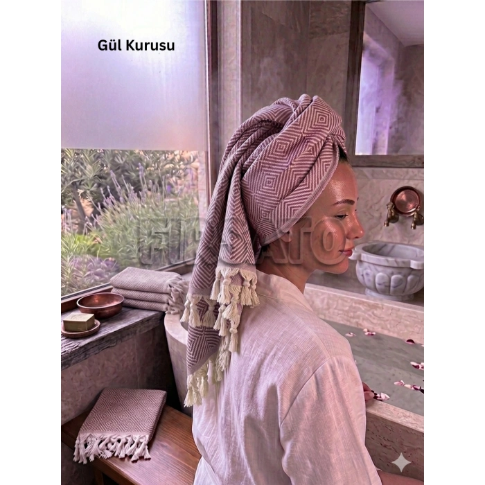 Kristal Desenli %100 Pamuklu Saç Kurulama Havlusu | Baş Havlusu | Peşkir – 45x90 cm (1adet)