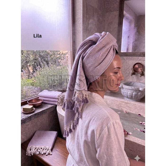 Kristal Desenli %100 Pamuklu Saç Kurulama Havlusu | Baş Havlusu | Peşkir – 45x90 cm (1adet)