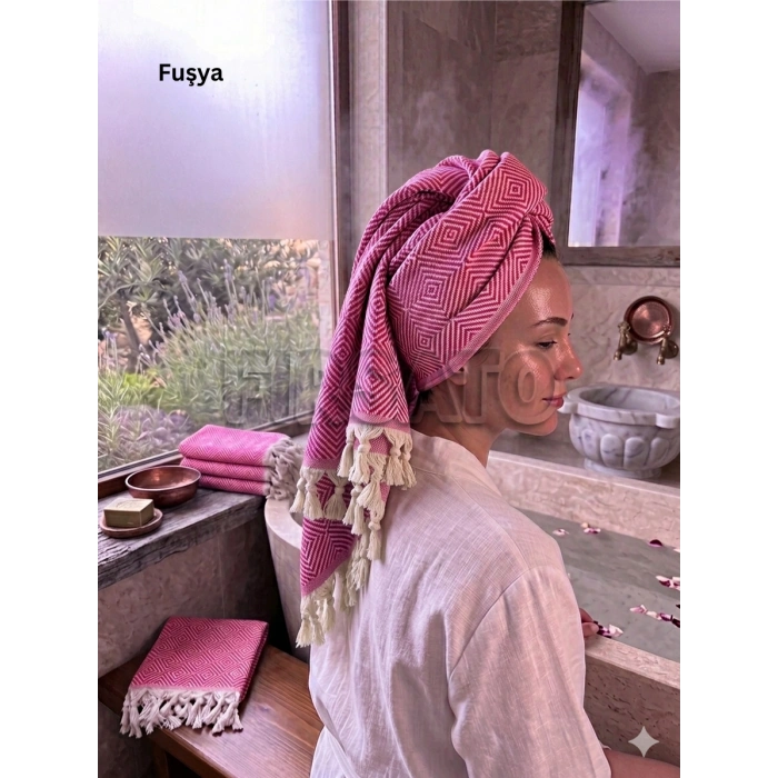 Kristal Desenli %100 Pamuklu Saç Kurulama Havlusu | Baş Havlusu | Peşkir – 45x90 cm (1adet)