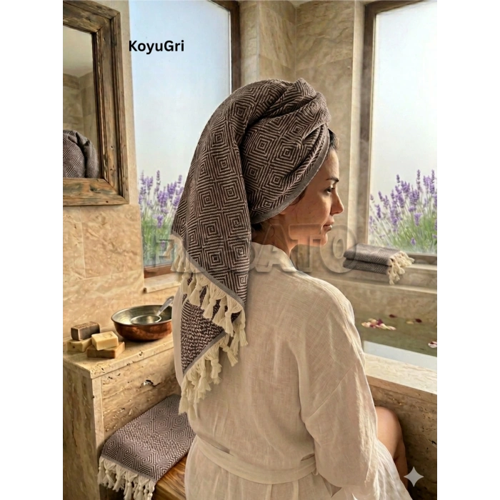 Kristal Desenli %100 Pamuklu Saç Kurulama Havlusu | Baş Havlusu | Peşkir – 45x90 cm (1adet)