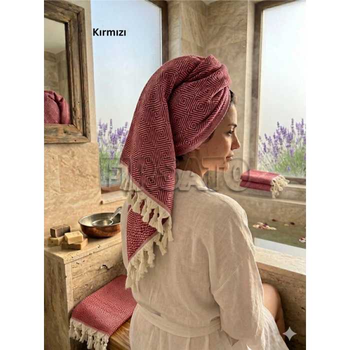 Kristal Desenli %100 Pamuklu Saç Kurulama Havlusu | Baş Havlusu | Peşkir – 45x90 cm (1adet)