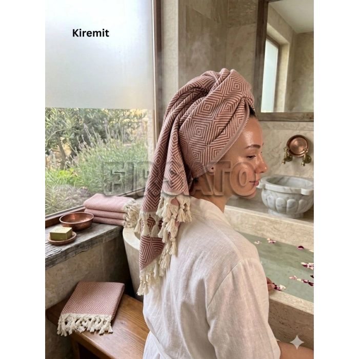 Kristal Desenli %100 Pamuklu Saç Kurulama Havlusu | Baş Havlusu | Peşkir – 45x90 cm (1adet)