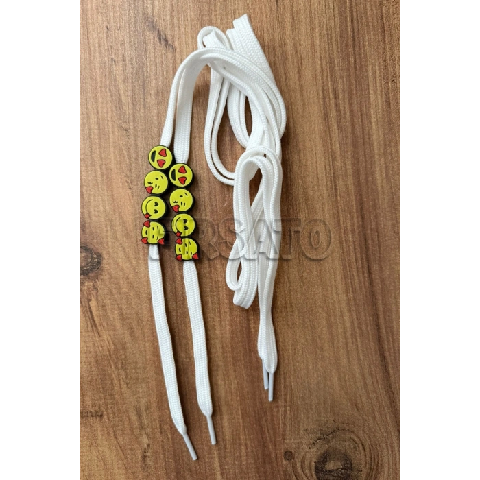 Aşk Emojili Ayakkabı Bağcığı Charmları (1 Çift) - Beyaz Bağcıklı ve 4 Farklı Emoji Modeli (SetA)