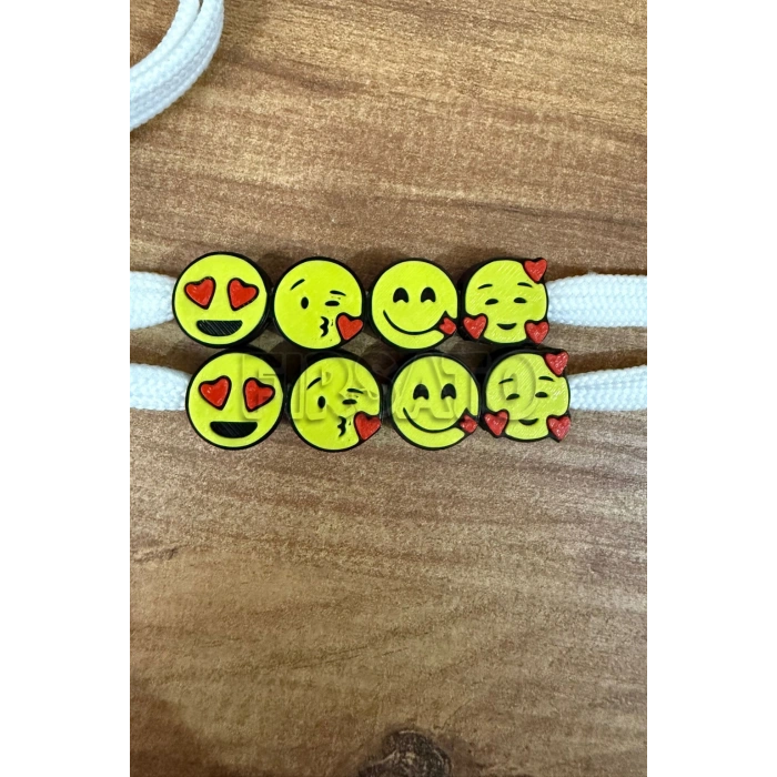 Aşk Emojili Ayakkabı Bağcığı Charmları (1 Çift) - Beyaz Bağcıklı ve 4 Farklı Emoji Modeli (SetA)
