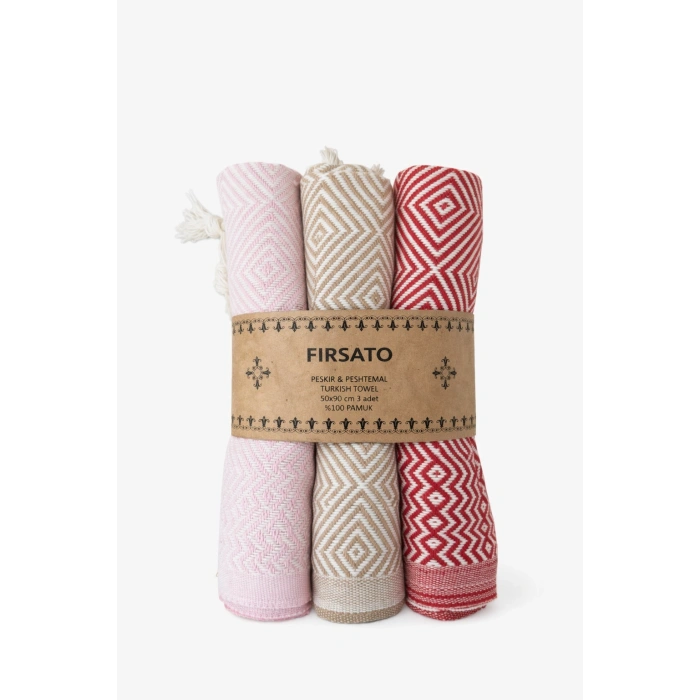 %100 Pamuklu 3`lü set Kristal Desenli Peşkir & Hızlı Kuruyan El-Baş Havlusu (45x90 cm) Asorti Renkli