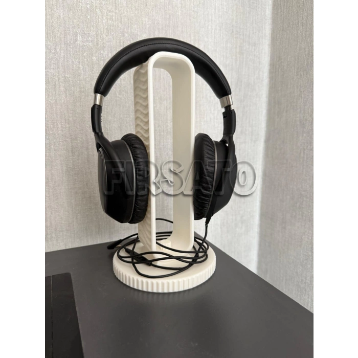 Gamer Kulaklık Standı - Dekoratif Kulaklık Tutucu - Dalgali Desenli - Beyaz-24cm