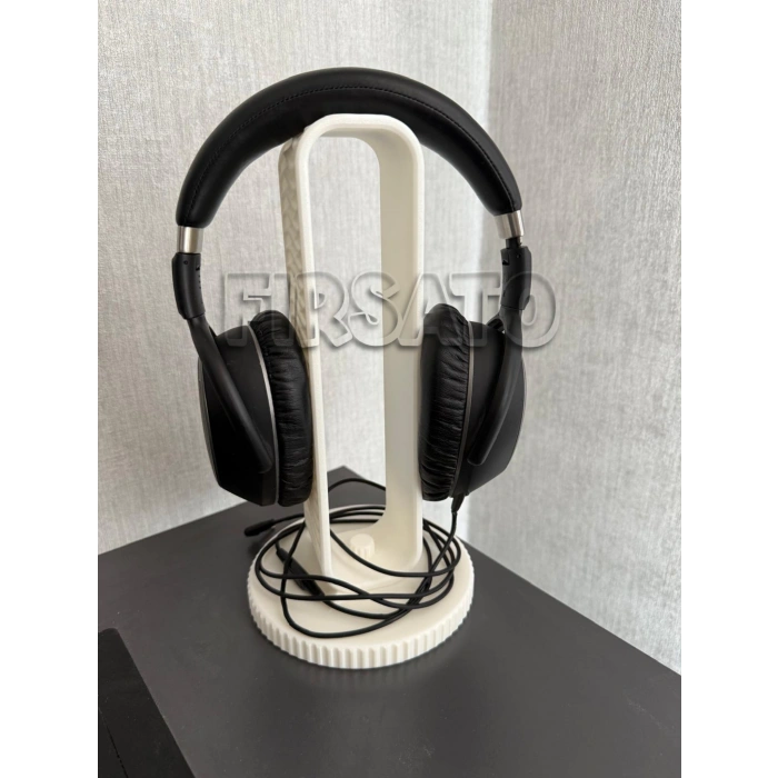 Gamer Kulaklık Standı - Dekoratif Kulaklık Tutucu - Dalgali Desenli - Beyaz-24cm