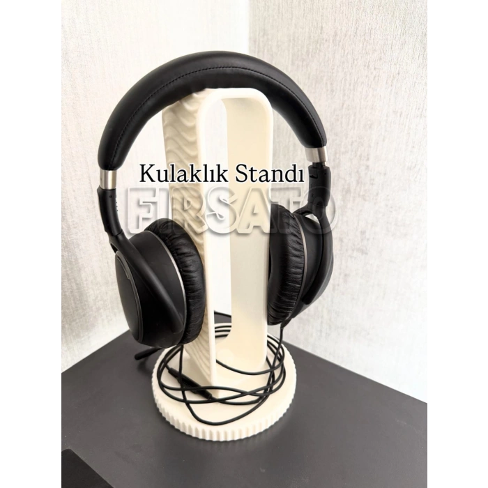 Gamer Kulaklık Standı - Dekoratif Kulaklık Tutucu - Dalgali Desenli - Beyaz-24cm