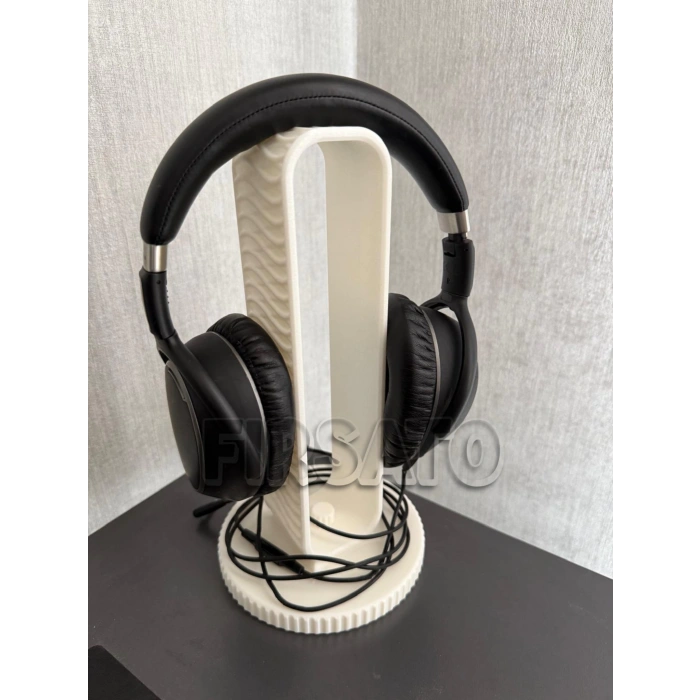 Gamer Kulaklık Standı - Dekoratif Kulaklık Tutucu - Dalgali Desenli - Beyaz-24cm