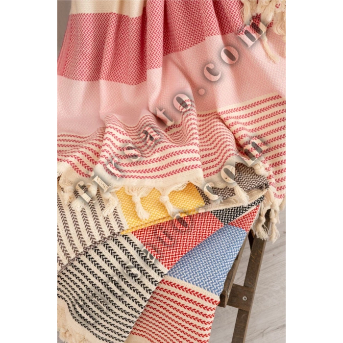 Hasır Örgü Balıksırtı Kenar Desenli Peştemal