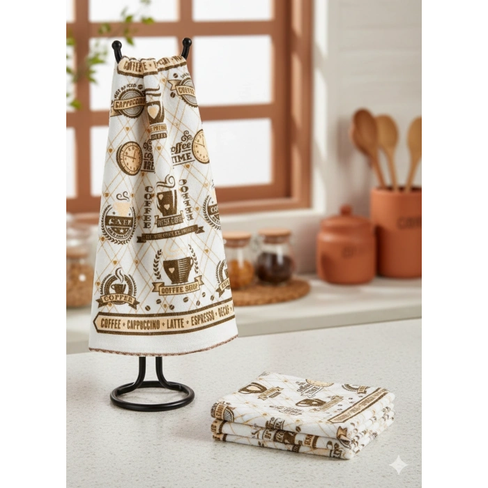 EKO Havlu Dokulu Baskı Desenli 40x60 4lü Mutfak Havlusu | Kurulama Bezi