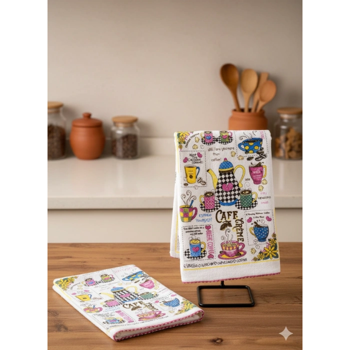 EKO Havlu Dokulu Baskı Desenli 40x60 4lü Mutfak Havlusu | Kurulama Bezi