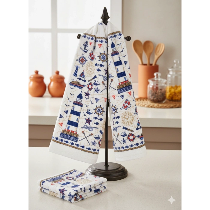 EKO Havlu Dokulu Baskı Desenli 40x60 4lü Mutfak Havlusu | Kurulama Bezi