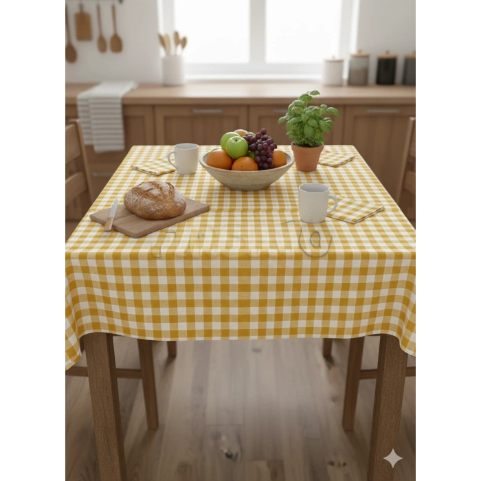 KareVibe Masa Örtüsü ve Peçete Seti – Kare Desen, 5 Parça