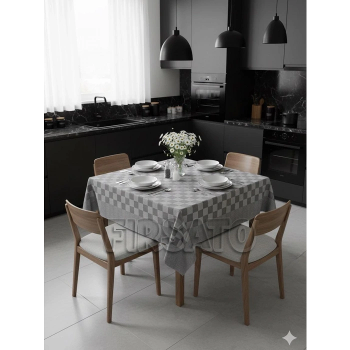 Potihome Damalı Kenar Bordürlü Masa Örtüsü 140x140 cm Sofra Bezi, Piknik Örtüsü