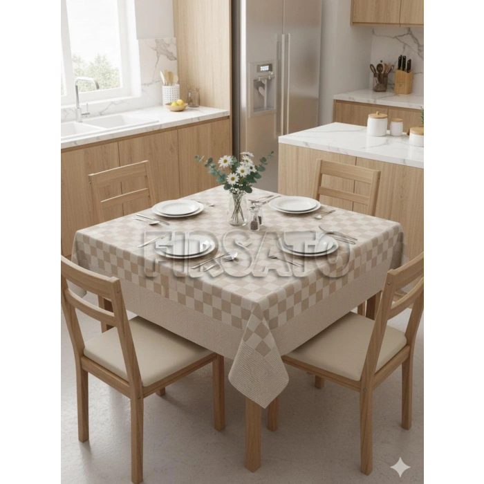 Potihome Damalı Kenar Bordürlü Masa Örtüsü 140x140 cm Sofra Bezi, Piknik Örtüsü