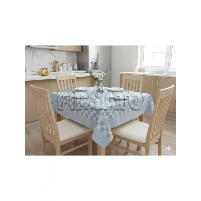 Potihome Damalı Kenar Bordürlü Masa Örtüsü 140x140 cm Sofra Bezi, Piknik Örtüsü