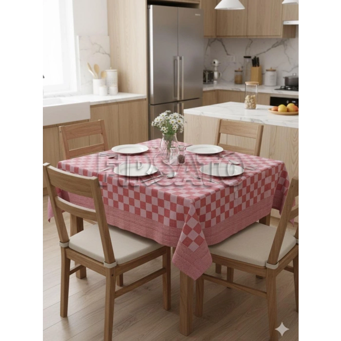 Potihome Damalı Kenar Bordürlü Masa Örtüsü 140x140 cm Sofra Bezi, Piknik Örtüsü