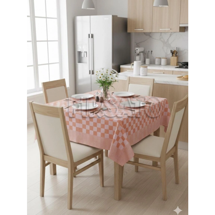 Potihome Damalı Kenar Bordürlü Masa Örtüsü 140x140 cm Sofra Bezi, Piknik Örtüsü