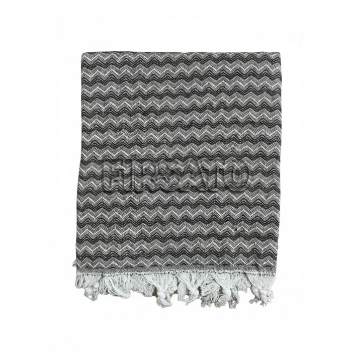 Zigzag Desenli Koltuk Örtüsü 200x230cm Pamuklu | Yatak Örtüsü | Saçaklı |