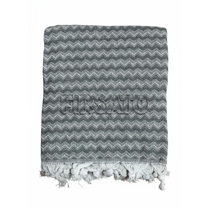 Zigzag Desenli Koltuk Örtüsü 200x230cm Pamuklu | Yatak Örtüsü | Saçaklı |