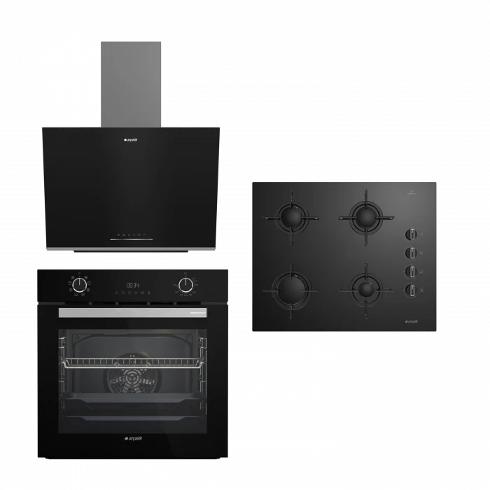 YENİ SİYAH ÜÇLÜ BUHAR DESTEKLİ CAM ÇEYİZ SETİ