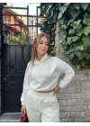 Beyaz Şardonlu Crop Jogger Eşorman Takımı