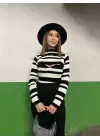 Siyah Beyaz Çizgili Atlet Bolero Takım