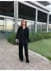 Siyah Gold Düğümeli Uzun Hırkalı Yüksek Bel Triko Takım