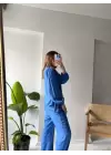 Mavi Bağlama Detaylı Kruvaze Gömlek