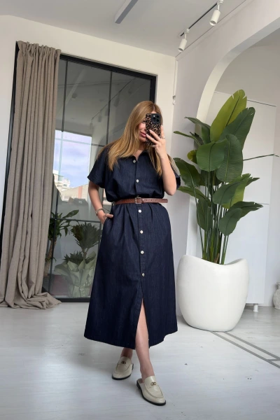 KOYU MAVİ SALAŞ JEAN ELBİSE