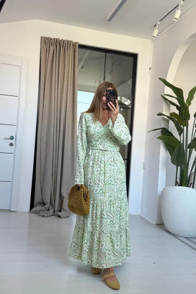 YEŞİL ÇİÇEKLİ BLUZ ETEK TAKIM