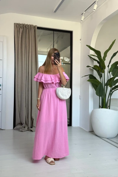 PEMBE MADONNA YAKA ELBİSE