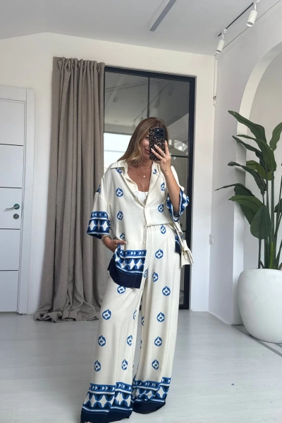 MAVİ TULİPA ETNİK DESEN TAKIM