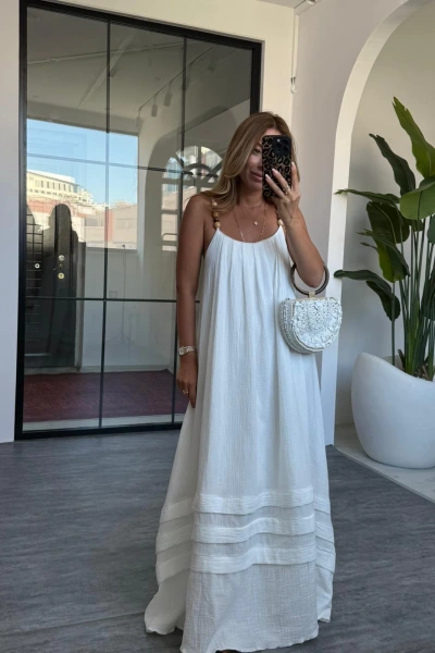 BEYAZ ASKILI MÜSLİN ELBİSE