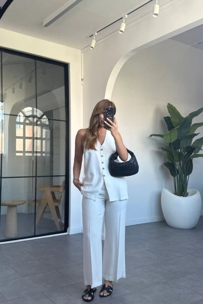 BEYAZ SIRT DEKOLTELİ TAKIM