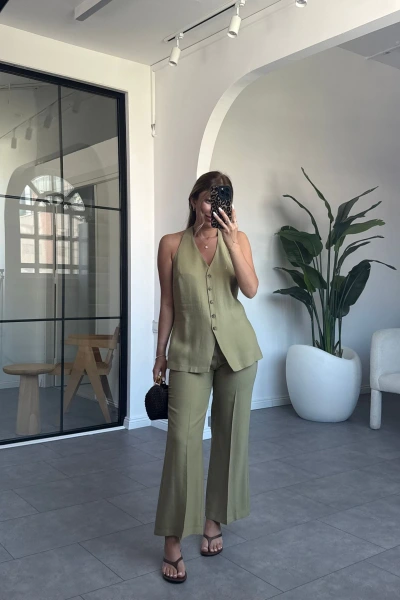 HAKİ SIRT DEKOLTELİ TAKIM