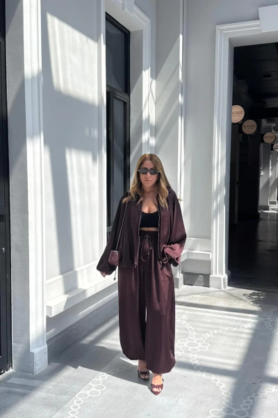 BORDO ŞALVAR MODEL SATEN PANTOLON