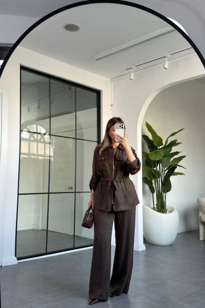 KAHVERENGİ GOLD DÜĞMELİ CEKET PANTOLON TAKIM