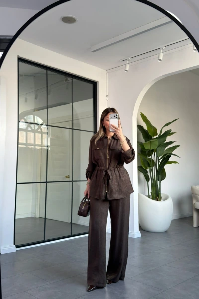 KAHVERENGİ GOLD DÜĞMELİ CEKET PANTOLON TAKIM