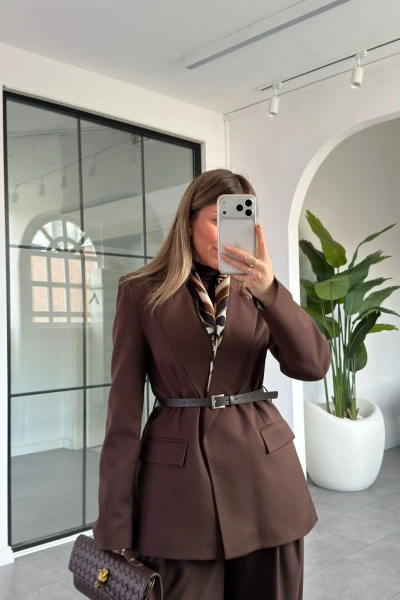 KAHVE KEMERLİ CEKET