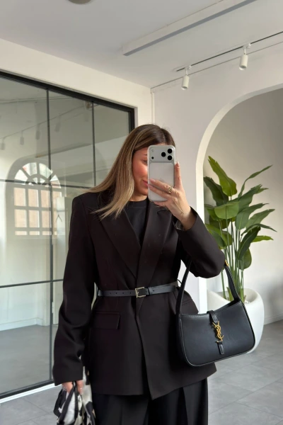 SİYAH KEMERLİ CEKET