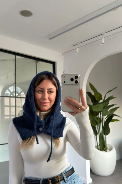 LACİVERT DÜĞME DETAY BALACLAVA ŞAPKA