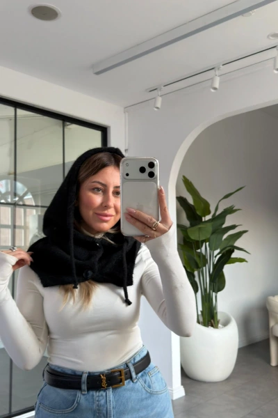 SİYAH DÜĞME DETAY BALACLAVA ŞAPKA