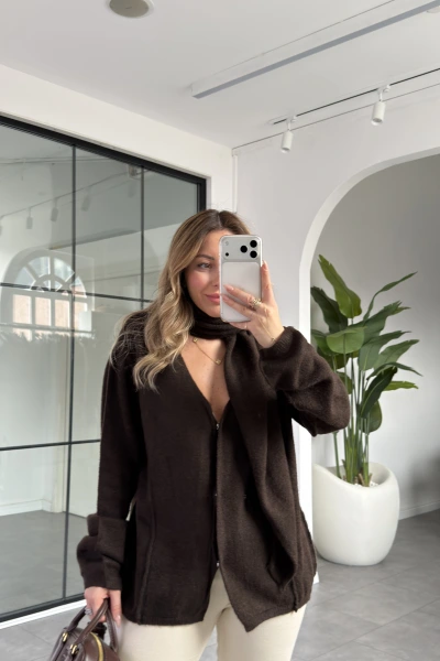 ACI KAHVE ŞAL DETAYLI YUMUŞACIK DOKUDA HIRKA