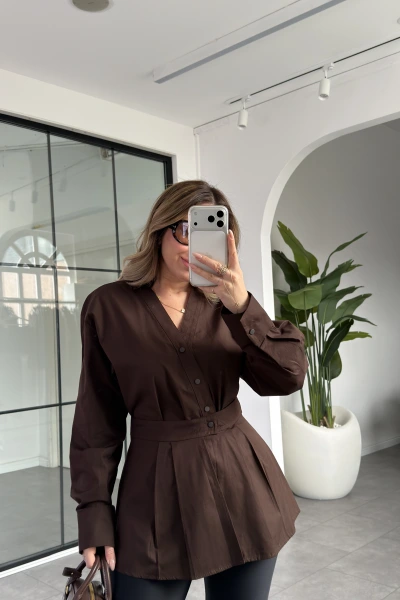 ACI KAHVE ÇIT DETAYLI TASARIM GÖMLEK