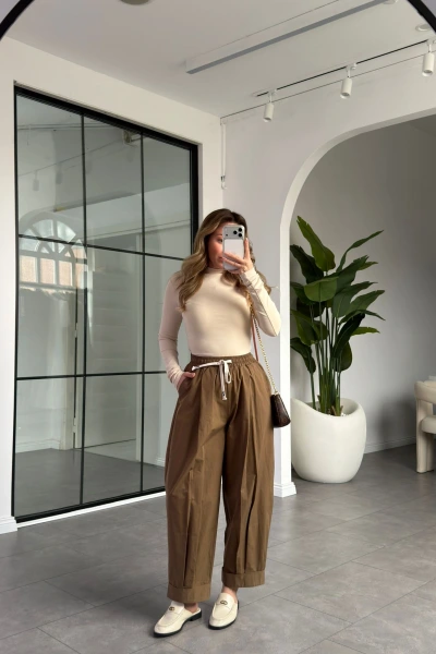 CAMEL PAÇA KATLAMALI PANTOLON